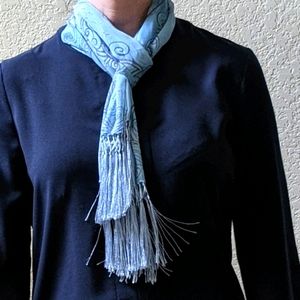 Baby Blue Paisley Neck Scarf with Fringe